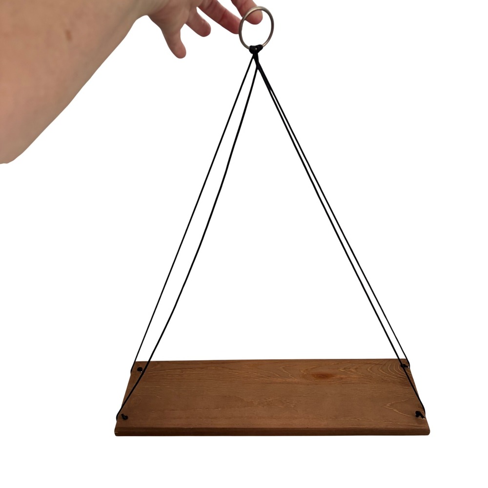 Set of 2 Wood Hanging Swing Shelves Rustic Floating Boho Wall Decor Brown‎